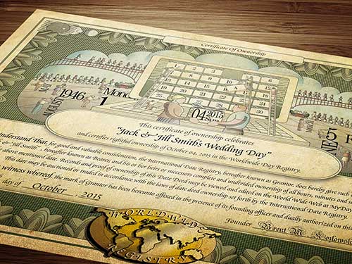 An close up image of the MyDayRegistry.com Wedding certificate